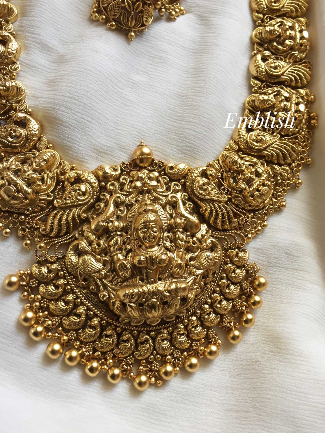 Antique Nagas Lakshmi with dual Beads Long Neckpiece